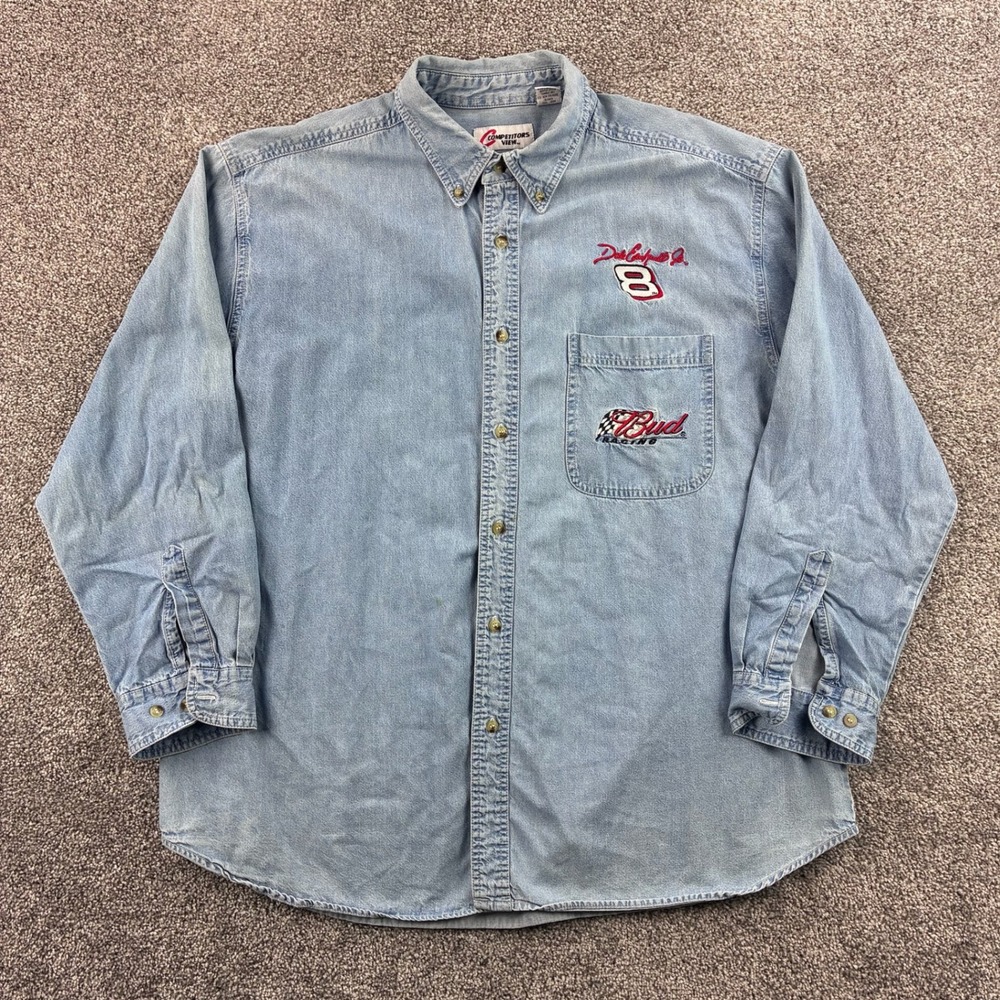 Vintage Nascar Denim Shirt Mens XL Blue Cotton Competitors View Dale Earnhardt